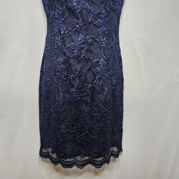 VTG Women ABS Evening Collection Neiman Marcus Navy Blue Floral Lace Dress Sze 4 - Picture 6 of 15